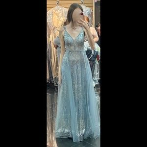 Gray Blue Prom Dress